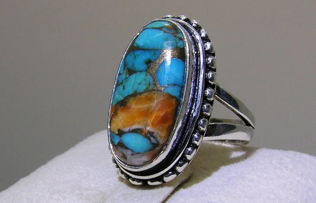 Turquoise Ring - Height: 27.6 mm - Width: 24.3 mm- 7.9 g - (1)