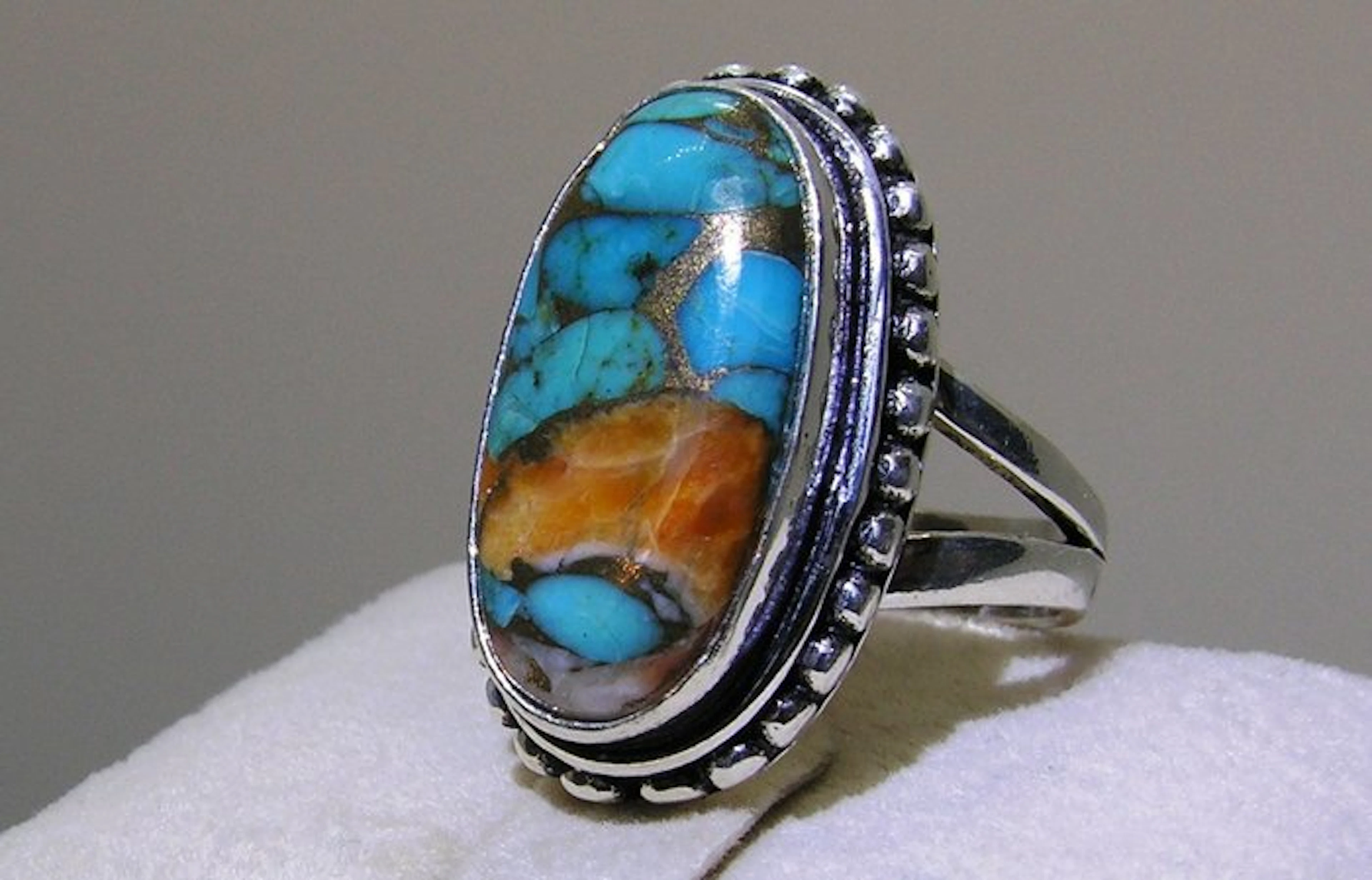 Turquoise Ring - Height: 27.6 mm - Width: 24.3 mm- 7.9 g - (1)