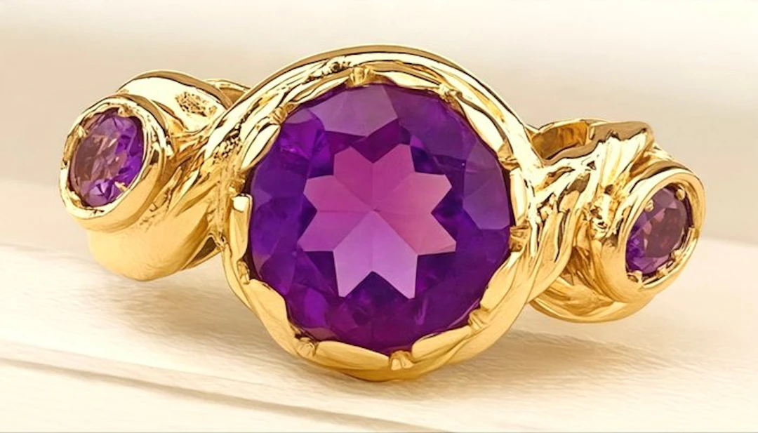 No reserve price - Ring - 9 kt. Yellow gold, Silver Amethyst