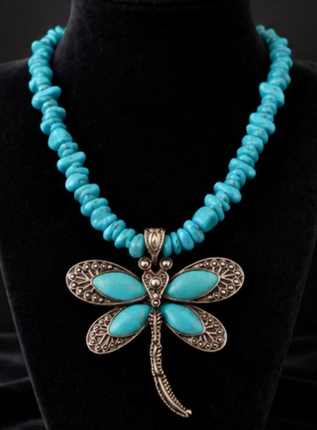 Elegant Turquoise Butterfly Pendant Necklace - Necklace