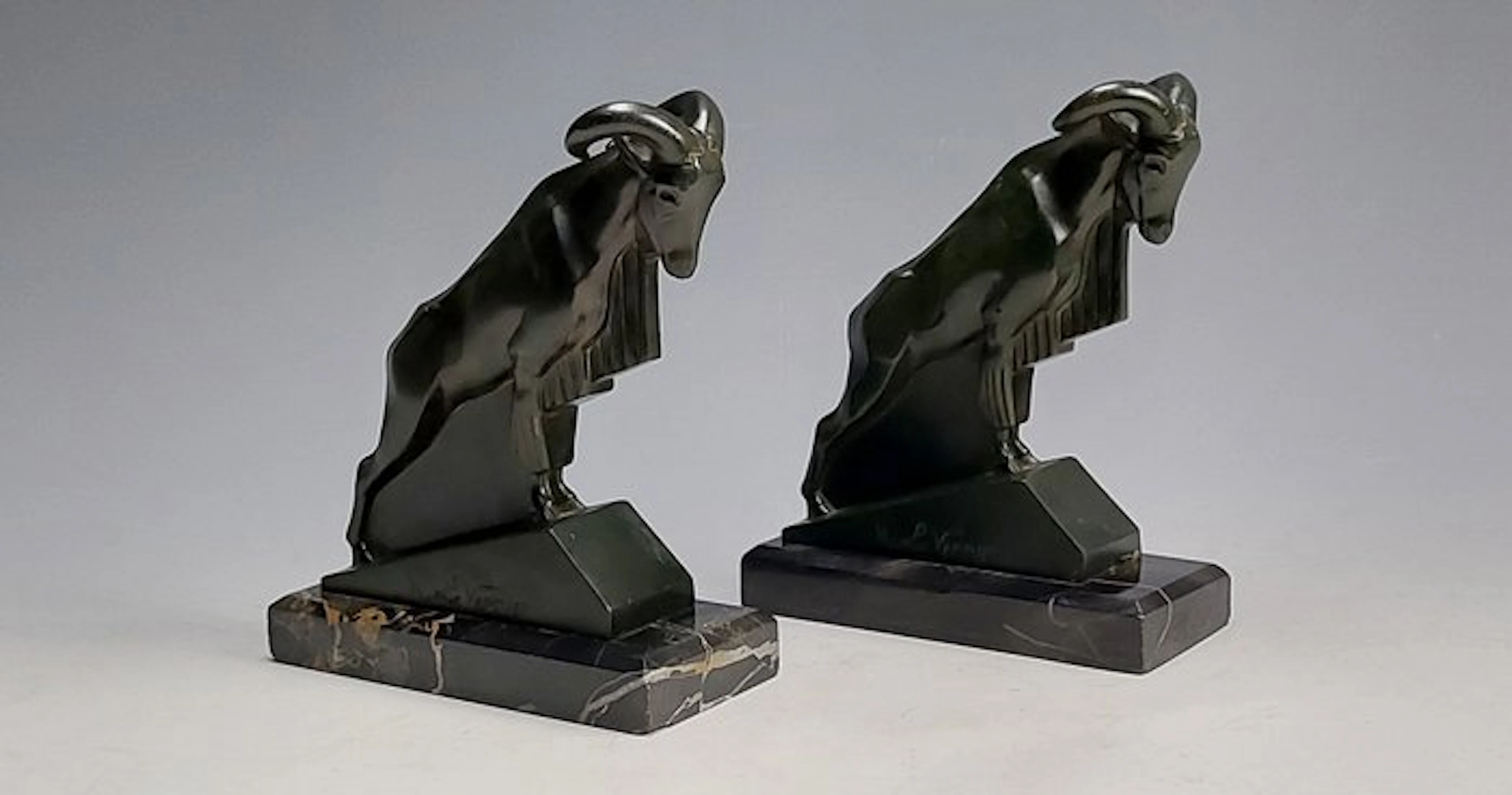 Max le Verrier - Bookends (2) - Marble, Metal - Art Deco