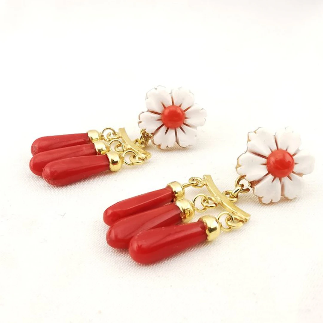 Coral - Sterling Silver 925 - Earrings - Italian craftsmanship