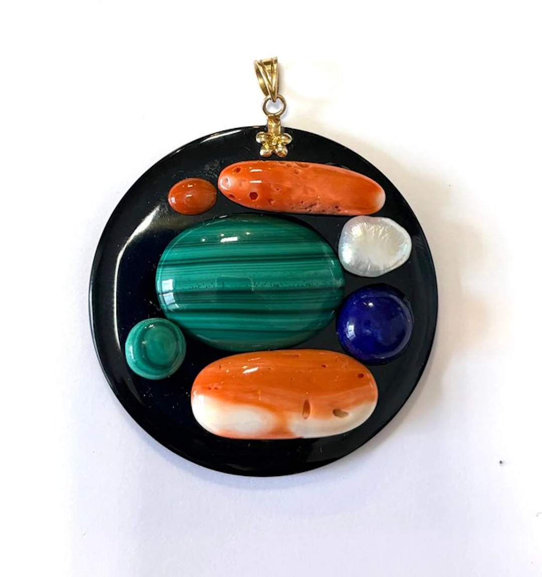Coral - 14 kt. - Rose gold - Pendant - Malachite pearl