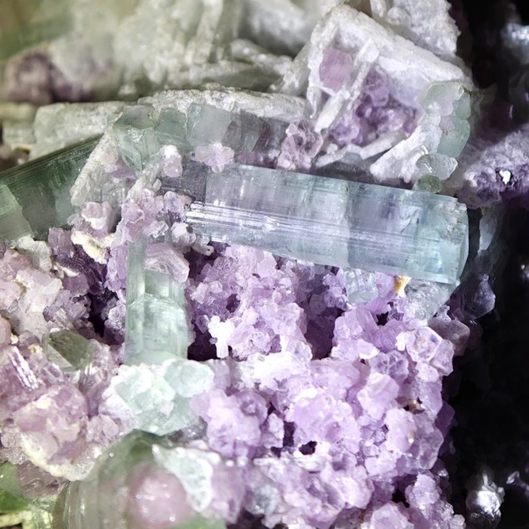 RARE green and pink bicolor elbaite with pink lepidolite...