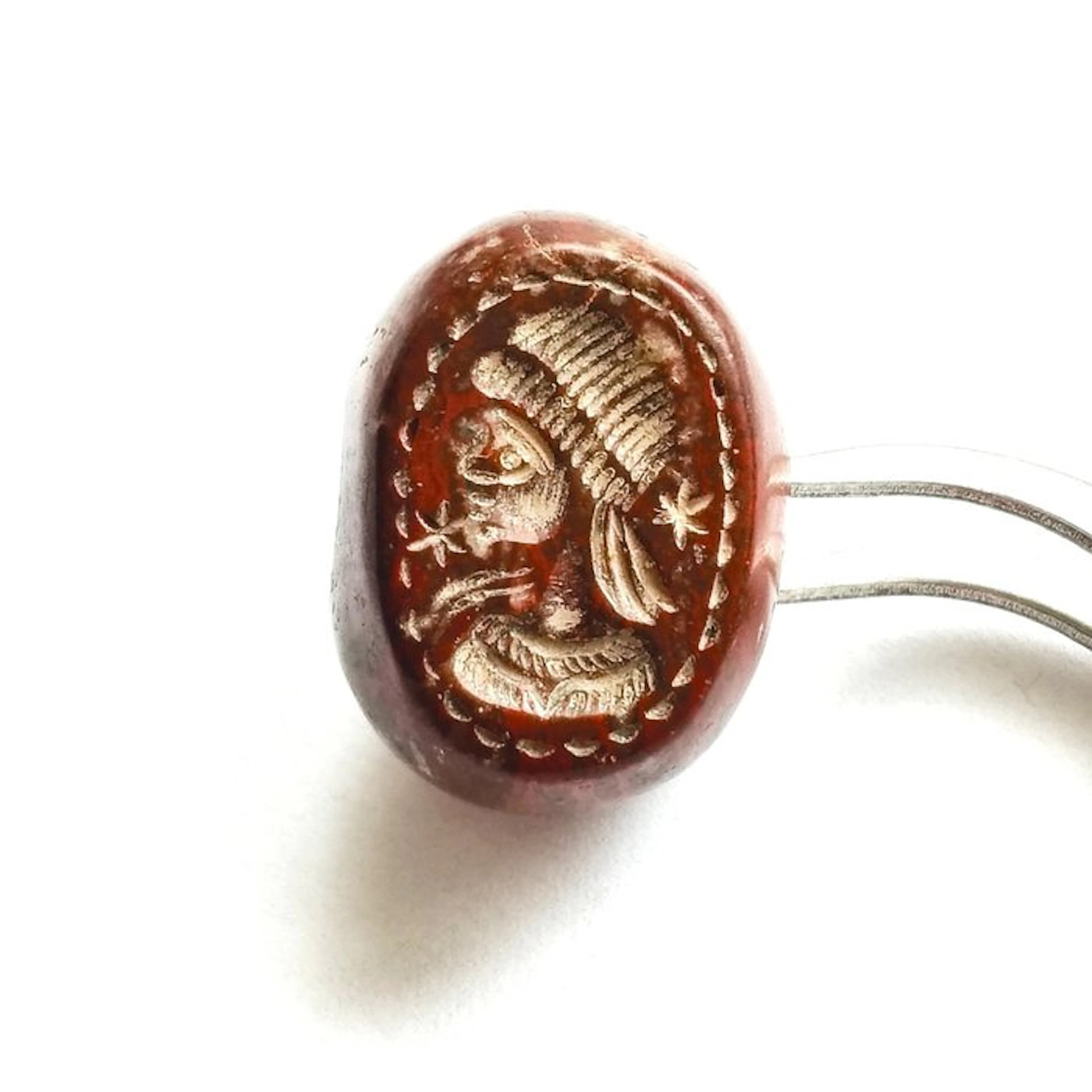 Silk Road, Central Asia Jasper King's Head Bead Seal Talisman - 23 mm