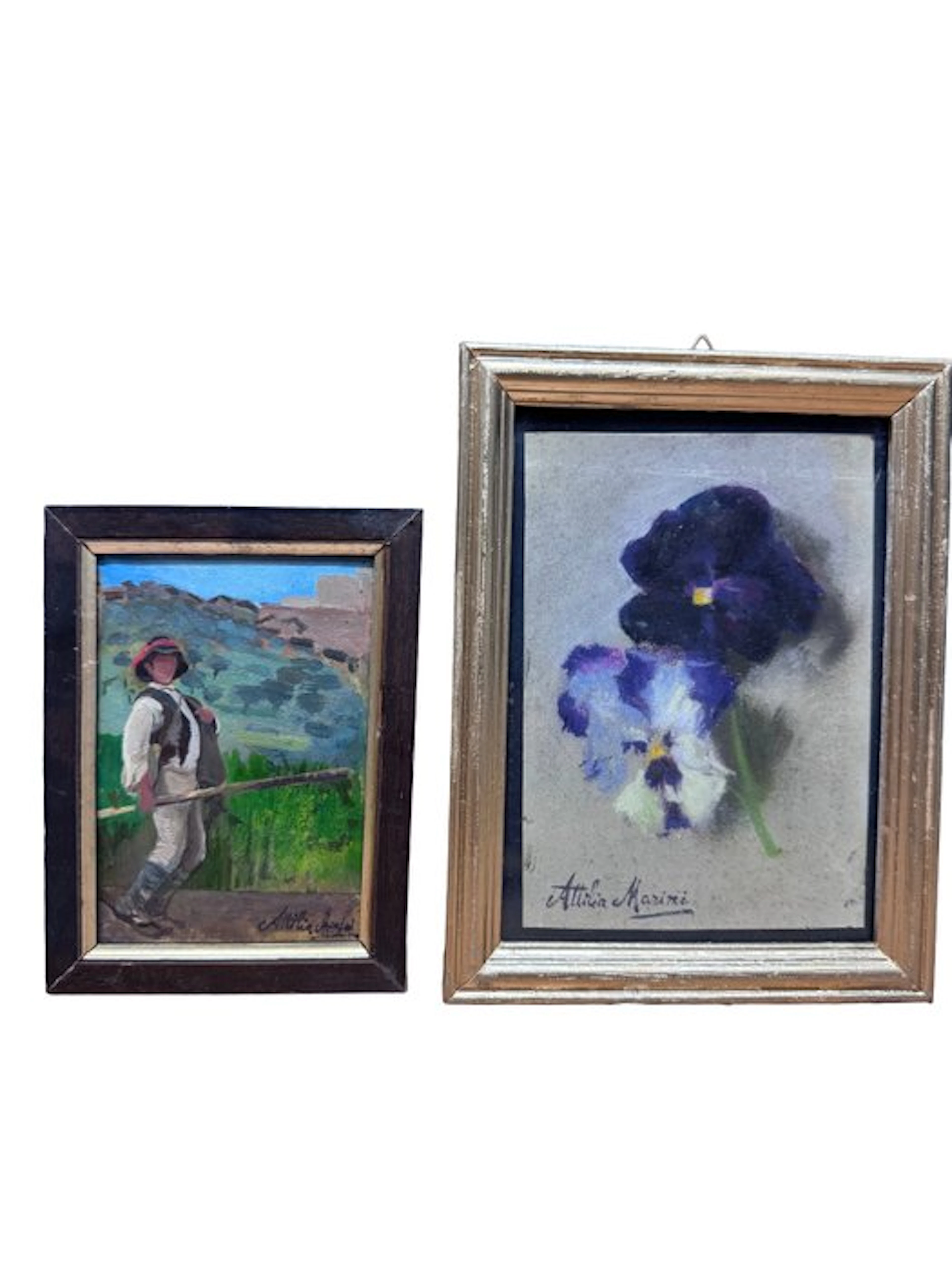 Attilia Marini (XIX-XX) - Composizione floreale - Scena di campagna