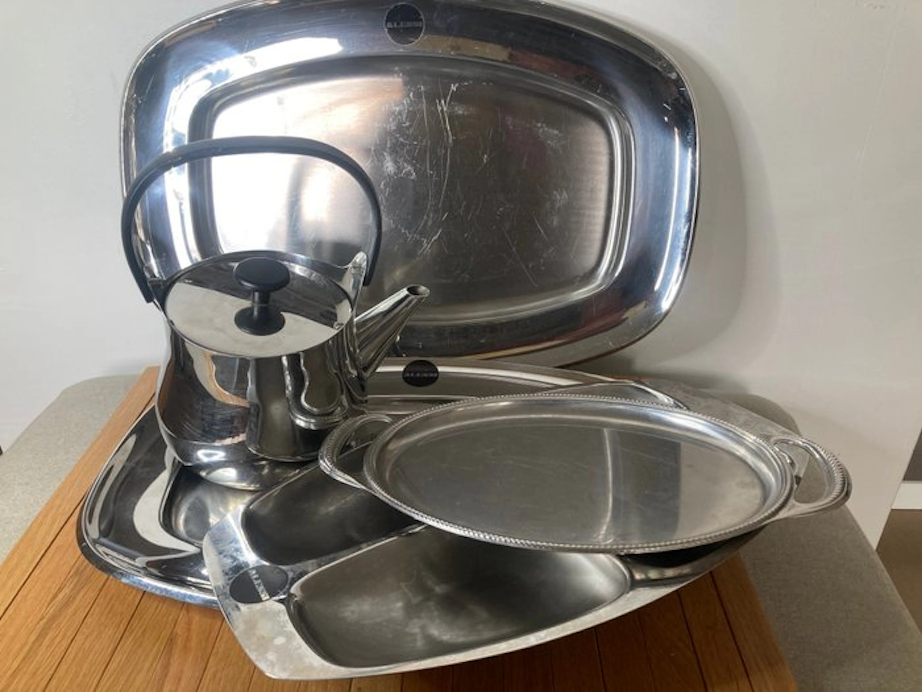 Alessi - Serving plate (5) - stainless steel - Alessi teapot & bowls