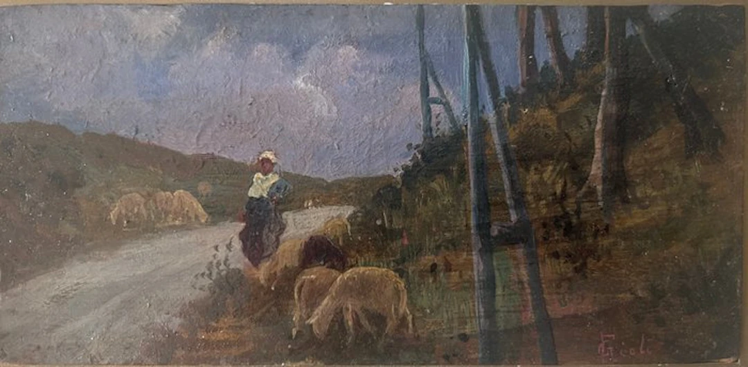 Francesco Gioli (1846-1922) - Pastorella con gregge