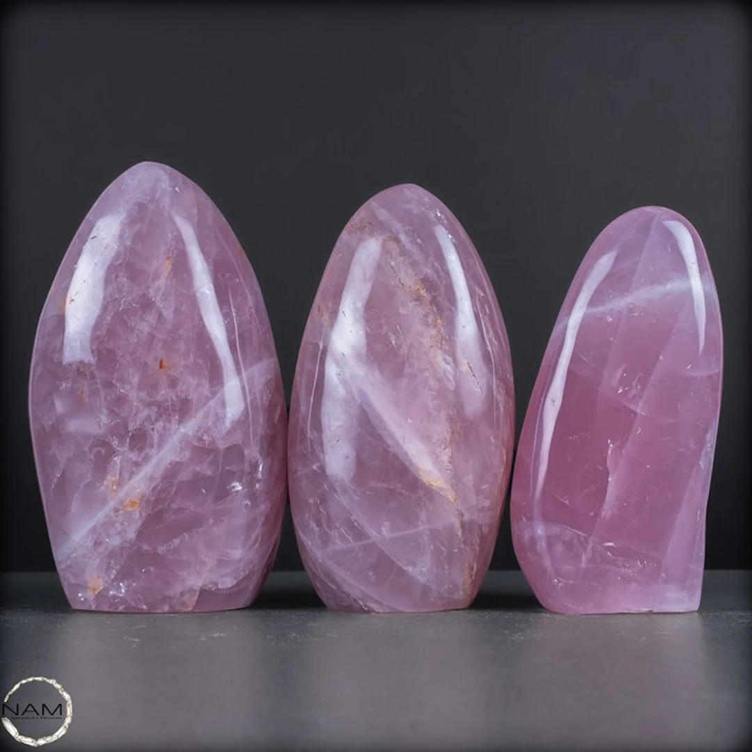 Rose Quartz Freeform Set – Elegant trio of delicately pink natural quartz