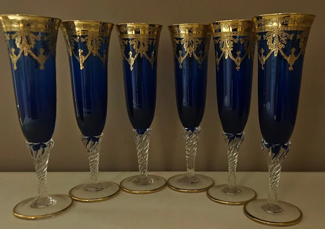 ISMIE showroom - Drinking service (6) - luxury blue flute in gold - Crystal