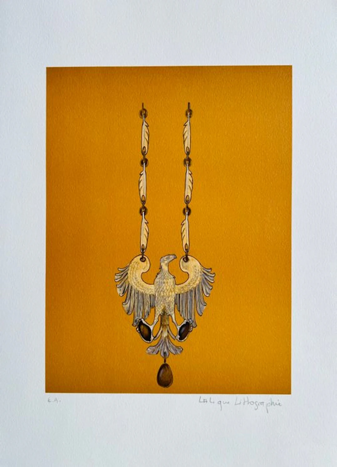 René Lalique (1860-1945) - Dessin d'un pendentif - Lithographie