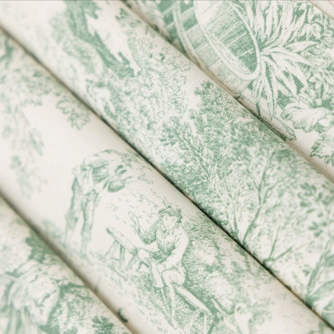 AA192 - Exclusive Mint Green Toile de Jouy - Upholstery fabric - 250