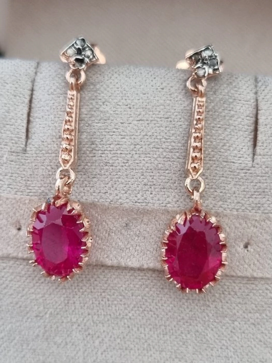 No reserve price - Earrings - 9 kt. Silver, Rose gold Ruby - Diamond