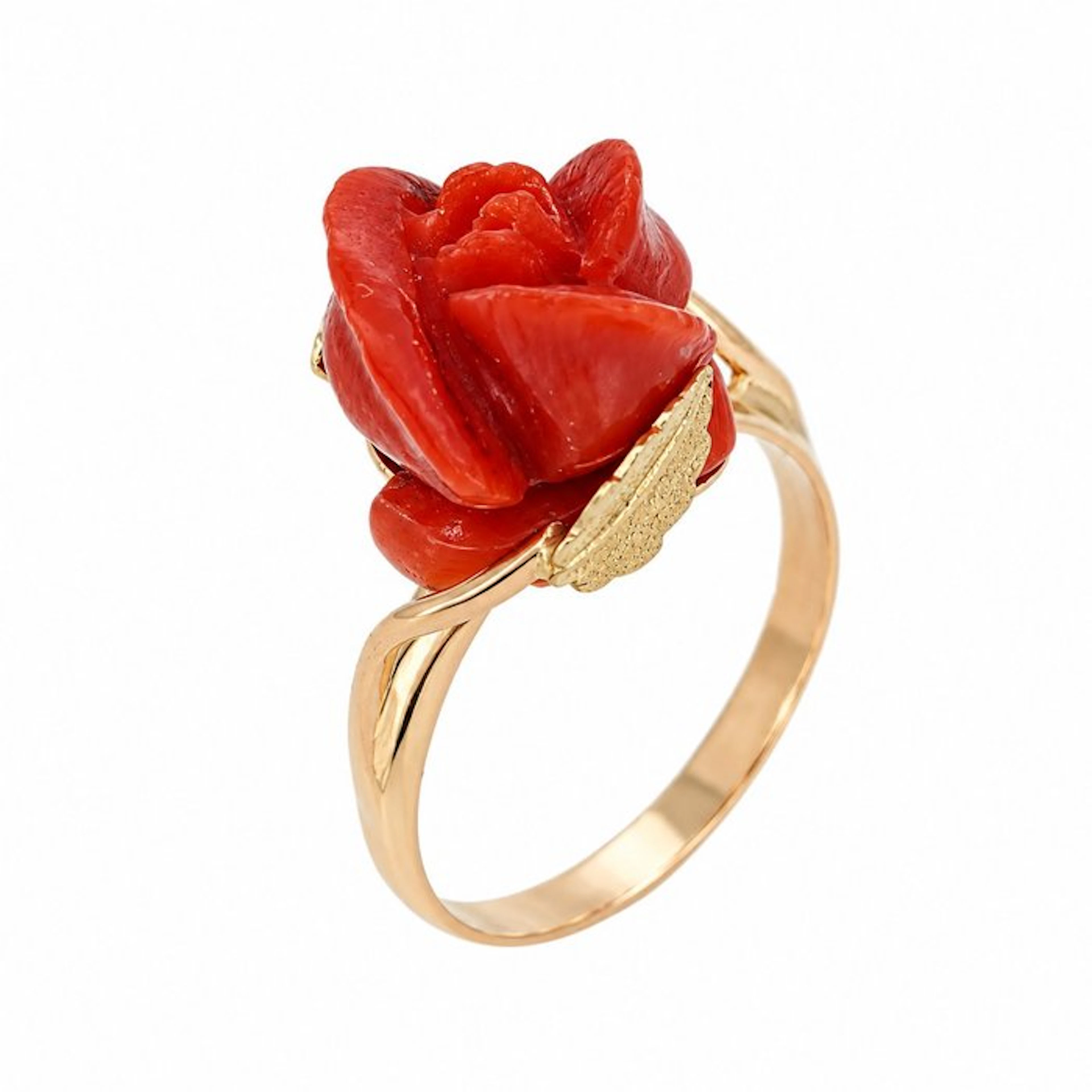 Ring - 18 kt. Yellow gold Coral - Coral - Made in Italy - Handmade