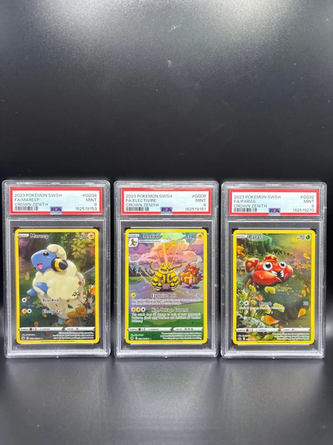 Pokémon - 3 Graded card - Mareep, Paras, Electivire Crown Zenith - PSA 9