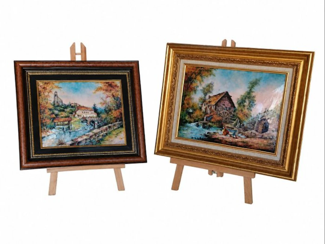 André Debord – Set of 2 art enamels – Landscapes with river