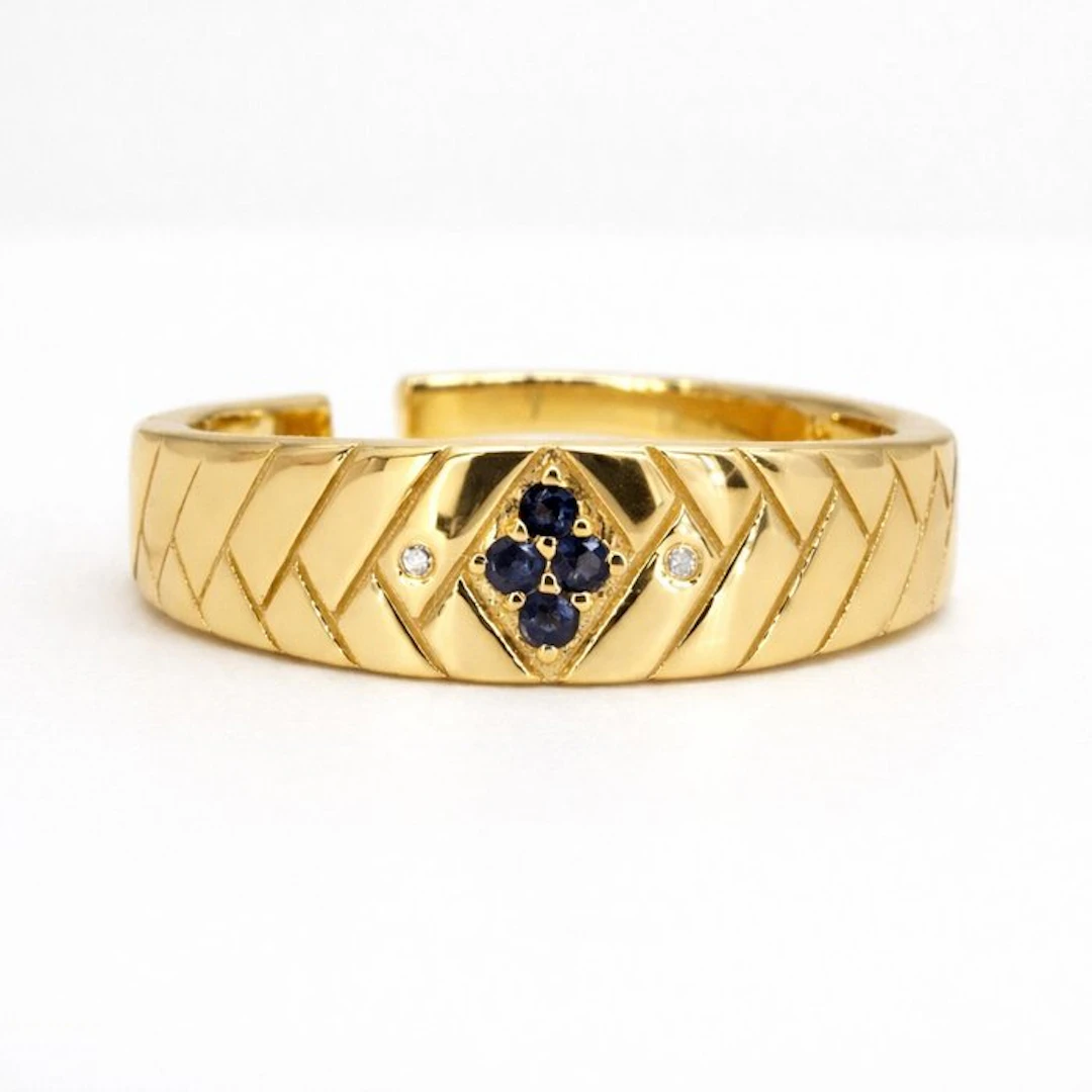 No reserve price - Ring Gold-plated Sapphire - Diamond - 18K Gold Plated