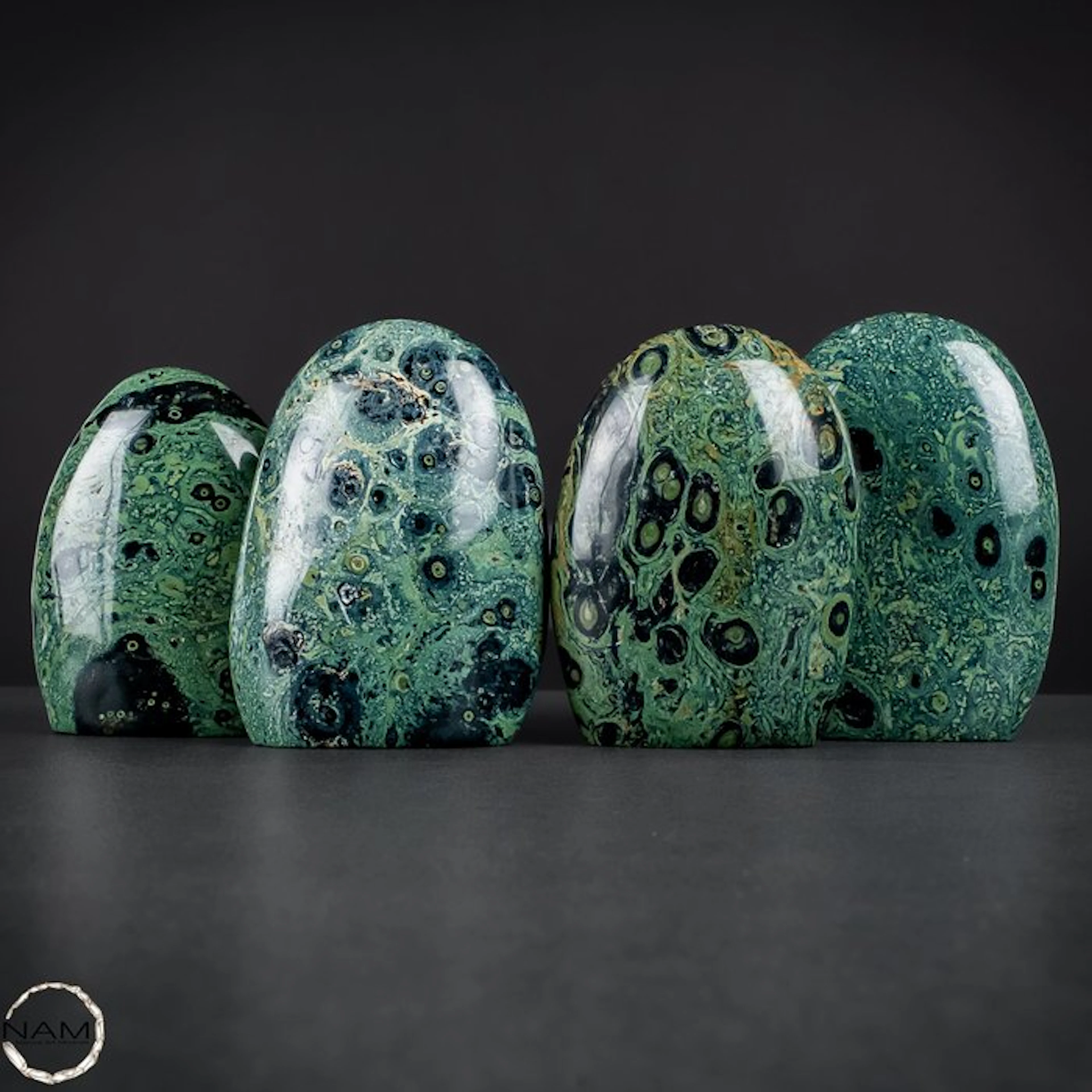 Mystical Kambaba Jasper freeforms – nature art in deep green tones