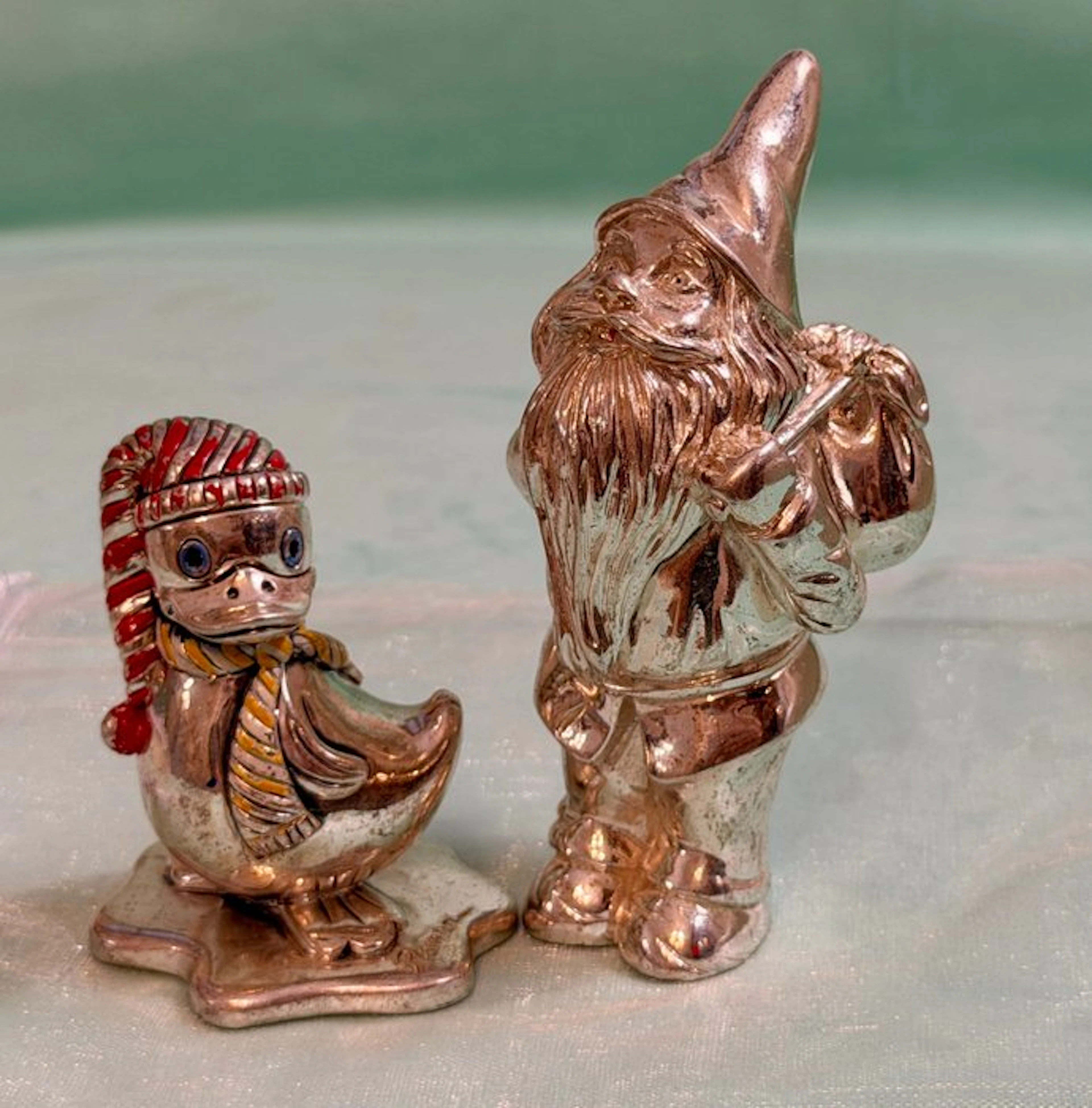 Romar Argenti - Figurine - Large Gnome and Duck Pair (2) - 925 Silver Laminated