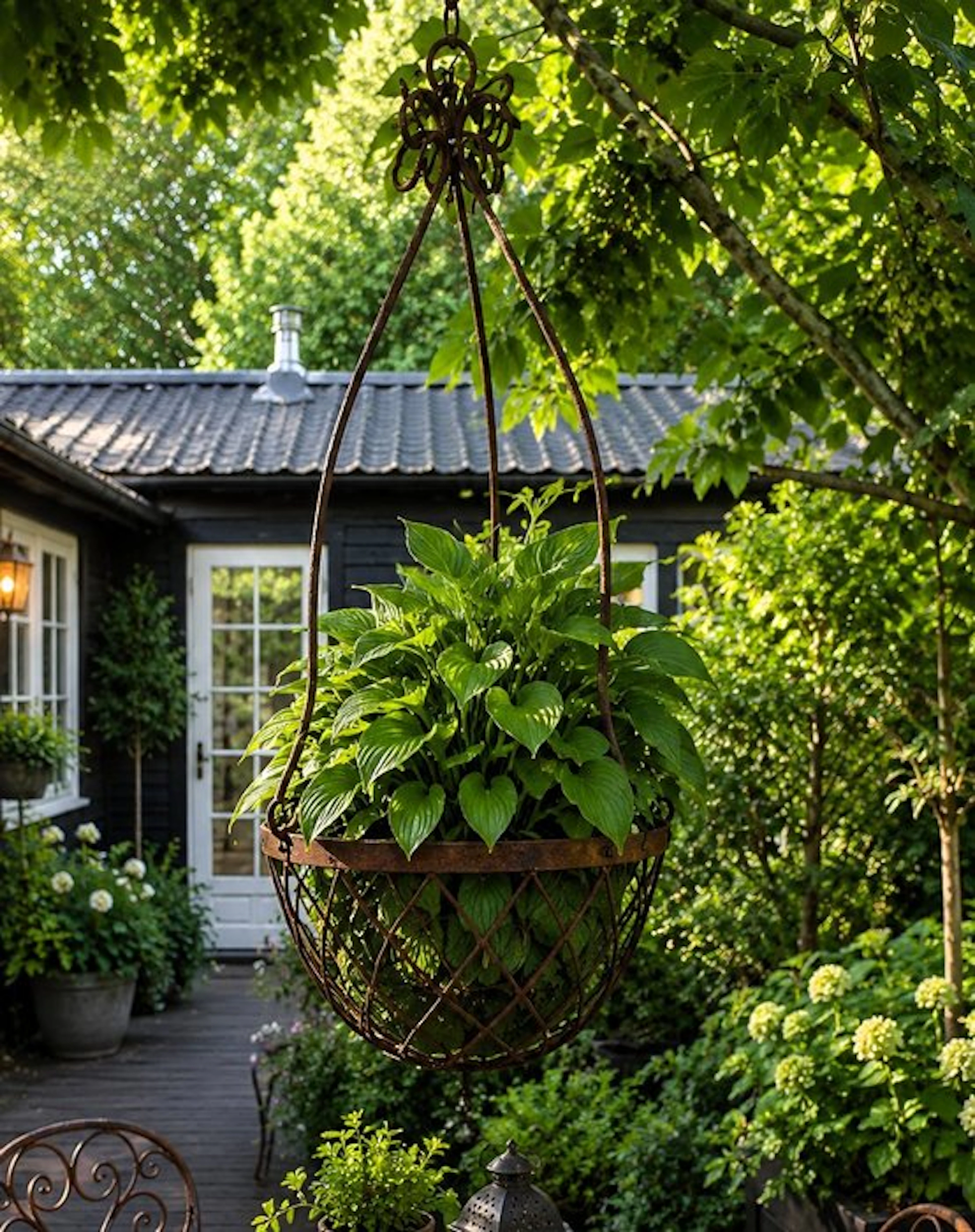 Hanging basket - Wrought iron - Wrought-iron hanging basket.