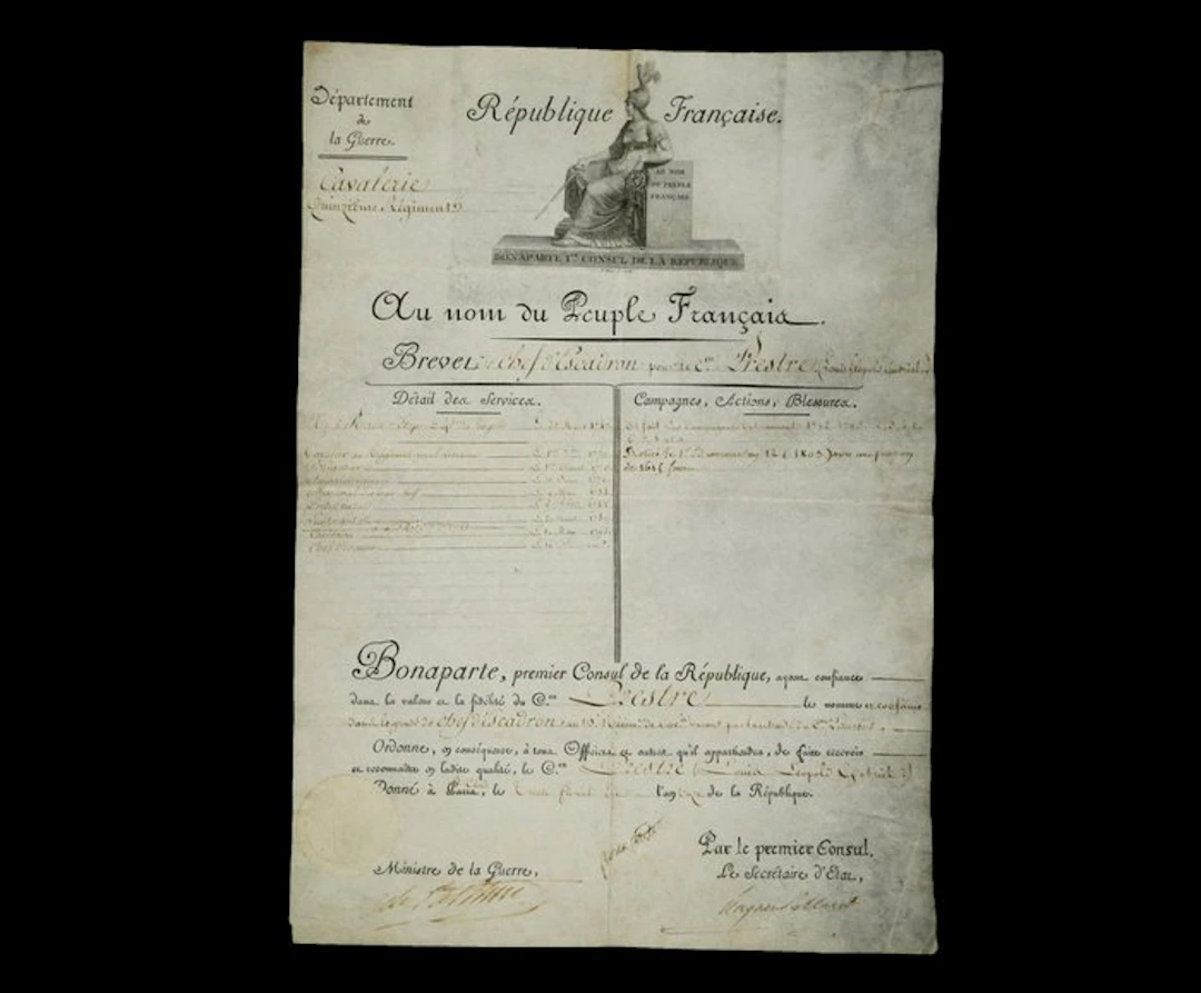 Signé ; Napoléon Bonaparte - Brevet de chef d'Escadron - 1803