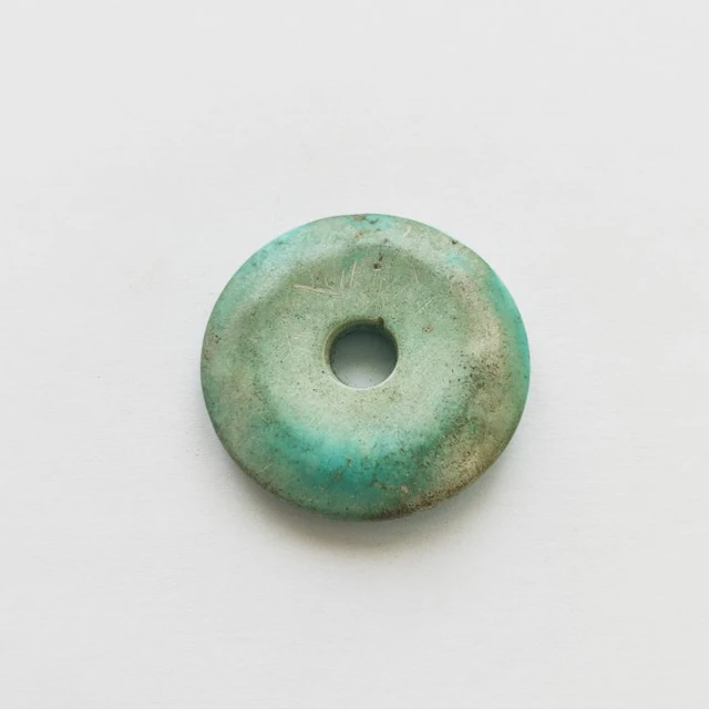 Ancient Tibetan Turquoise Round Ritual Bi Disc Bead...