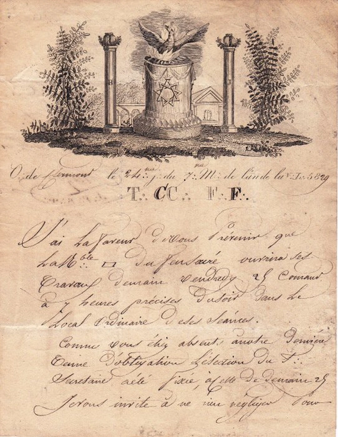 Loge du Feu Sacré - Convocation manuscrite [du...