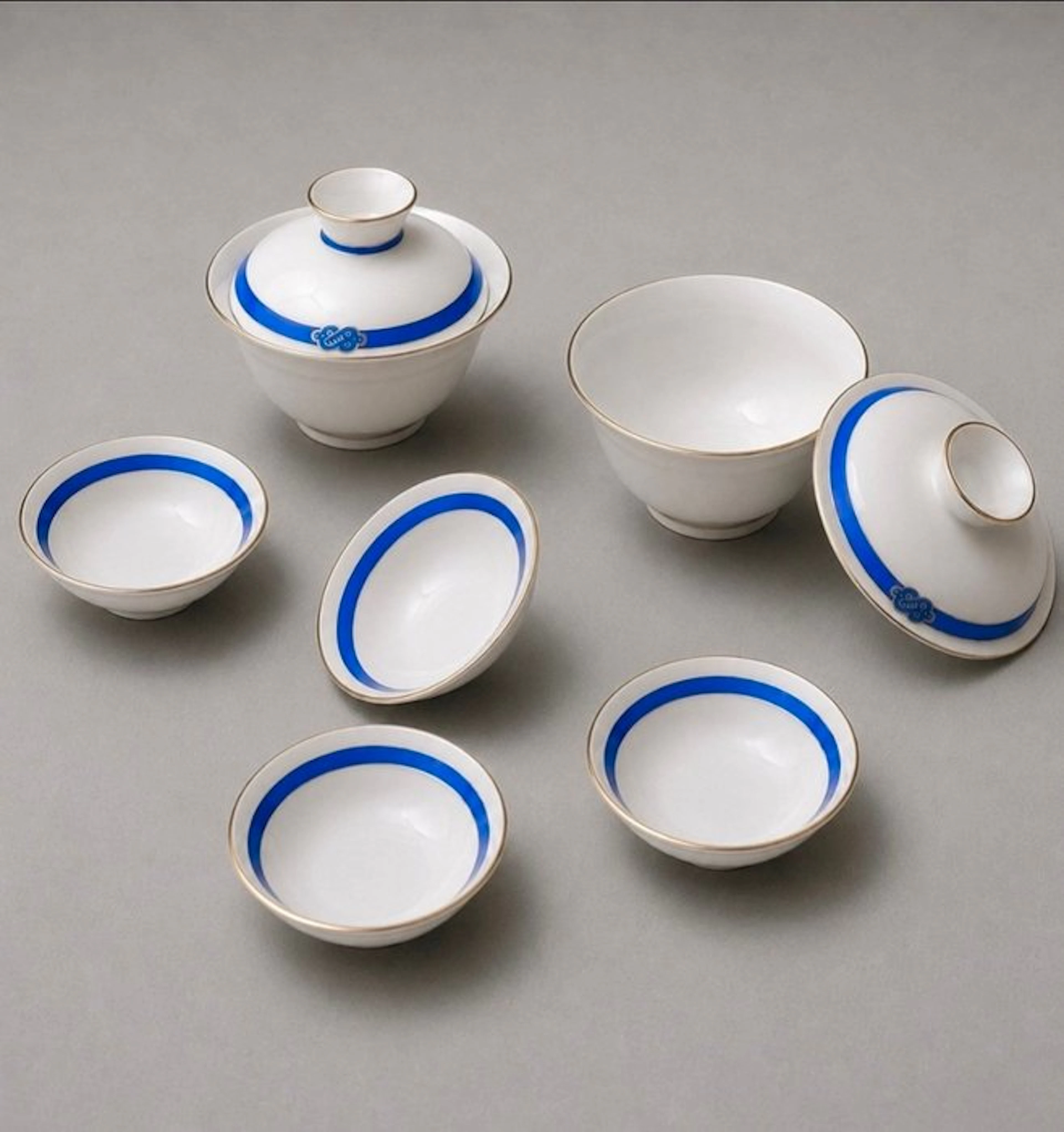 Christofle, Haviland Limoges - Tea service (7) - Rubanée bleu - Porcelain