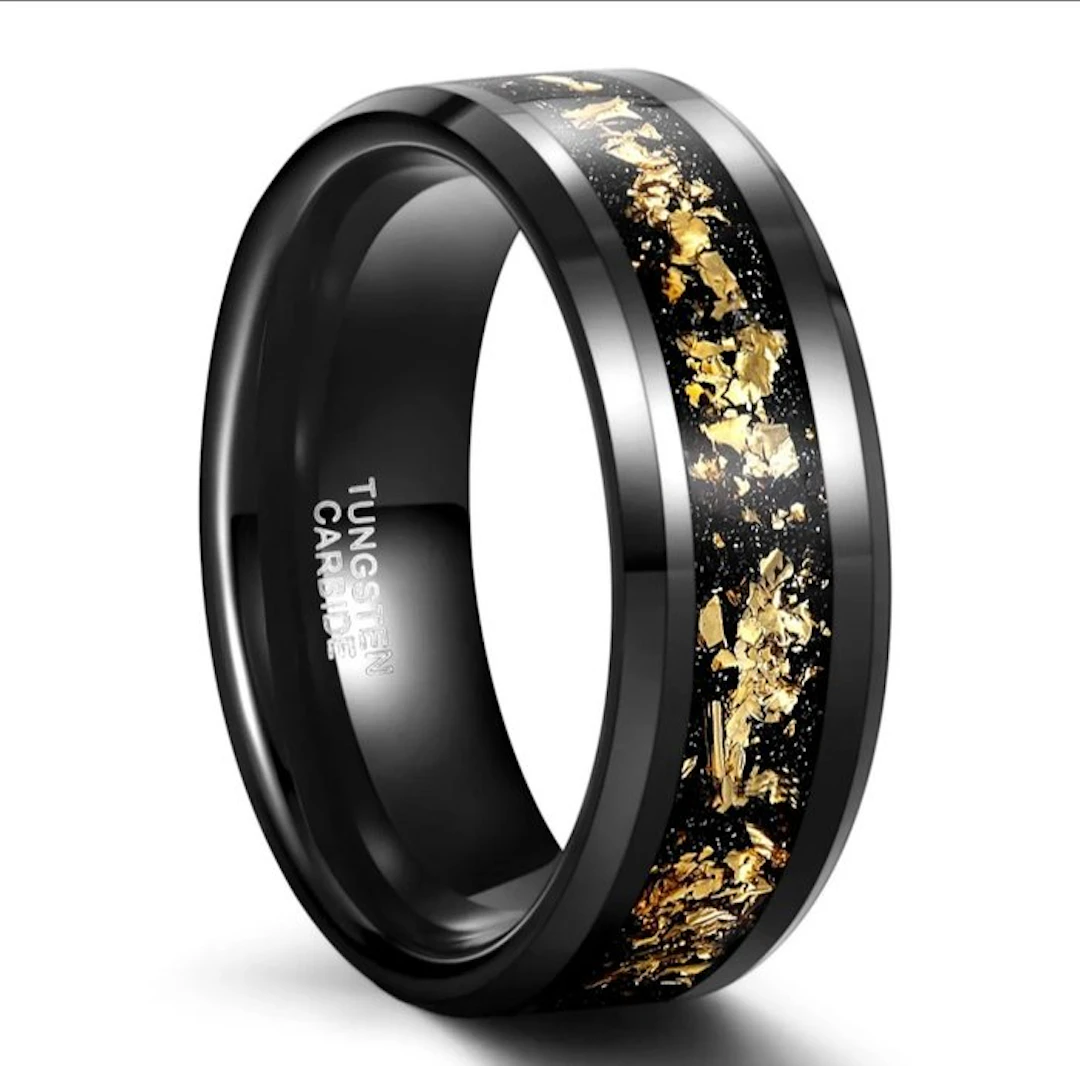 Tungsten ring with gold inlays - Polished- 9.8 g