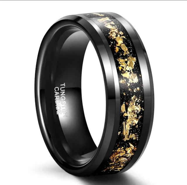 Tungsten ring with gold inlays - Polished- 9.8 g