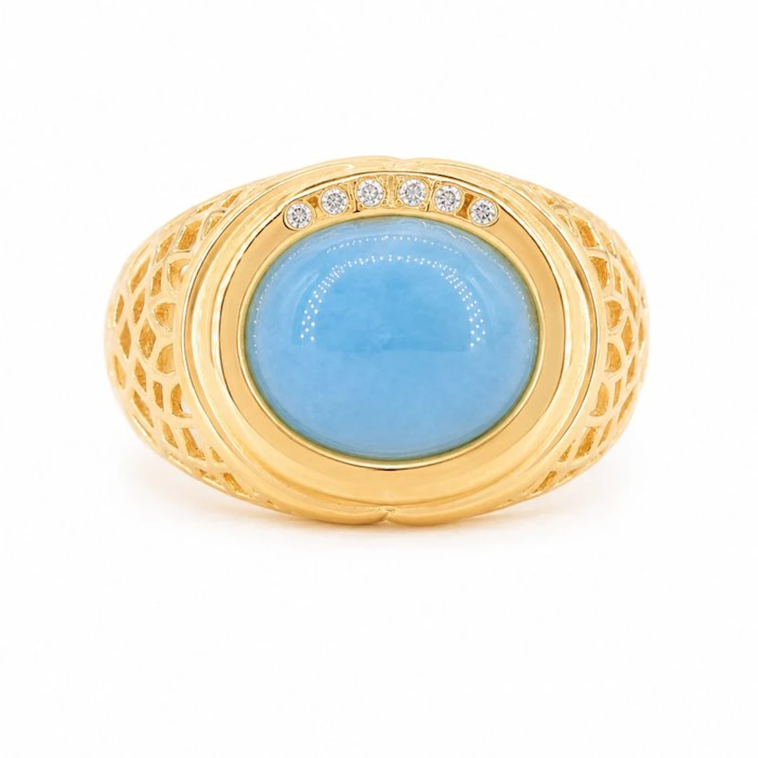 No reserve price - Ring Gold-plated Aquamarine - Diamond - 18K Gold Plated