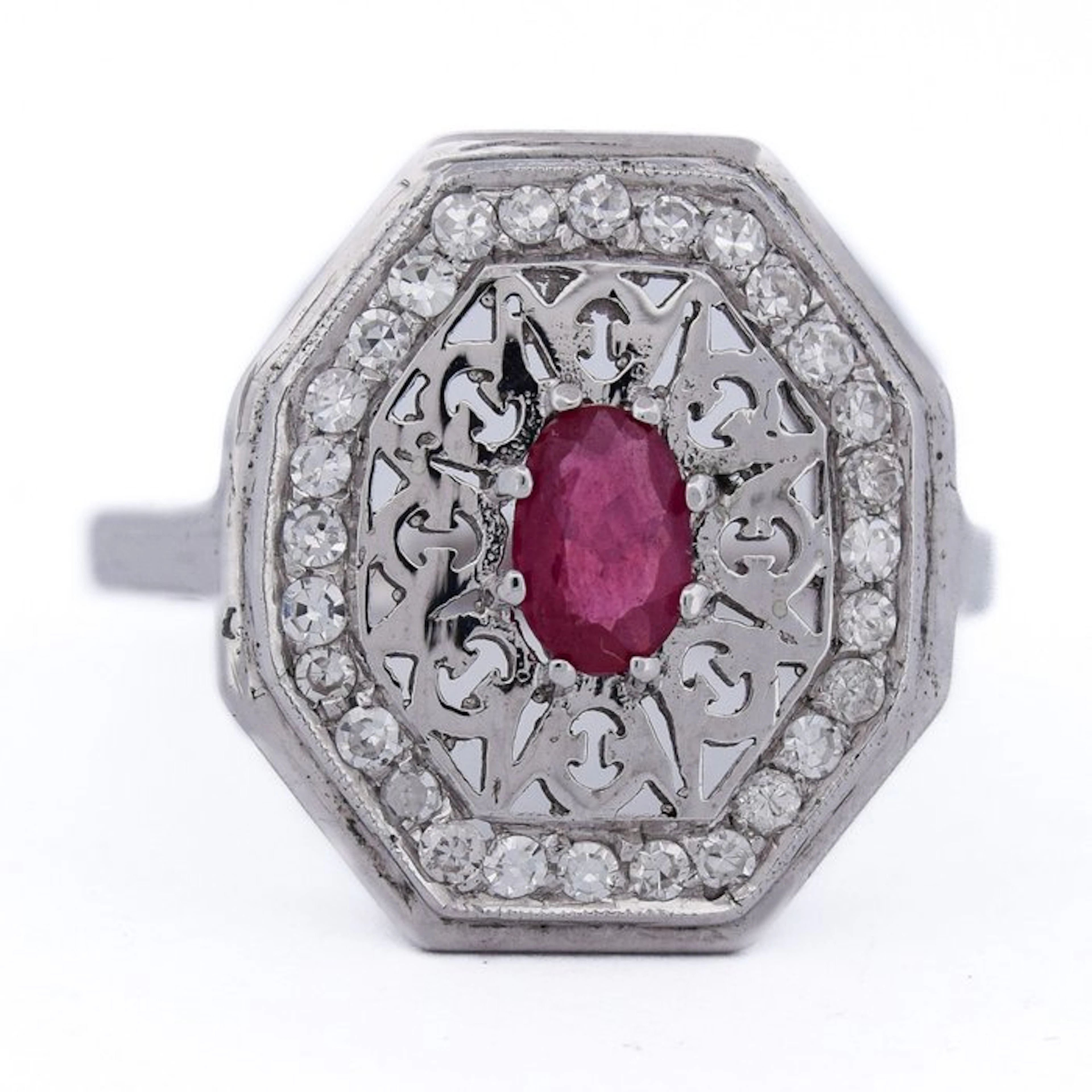 Ring - 18 kt. White gold - 1.06ct. tw. Ruby - Diamond
