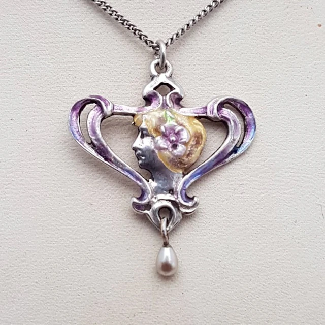 Silver, Art Nouveau, Enamel - Necklace with pendant