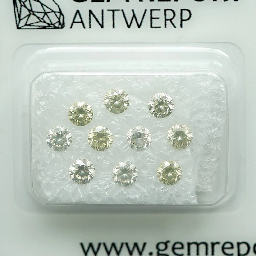 10 pcs Diamond (Natural) - 1.06 ct - Round - SI2, I1 - Gem Report Antwerp (GRA)