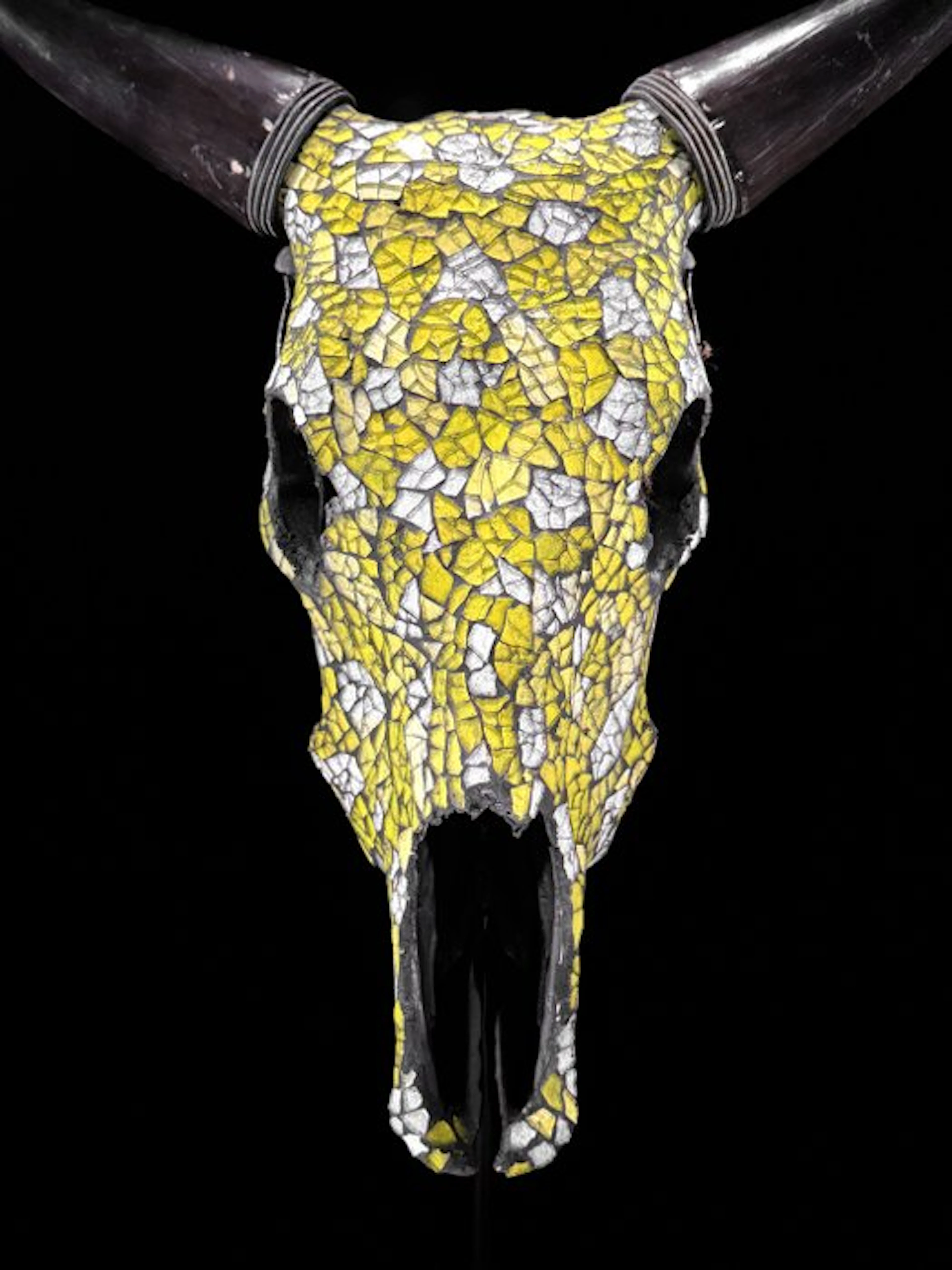NO RESERVE PRICE - Stunning Cow Skull with Glass Mosaic...