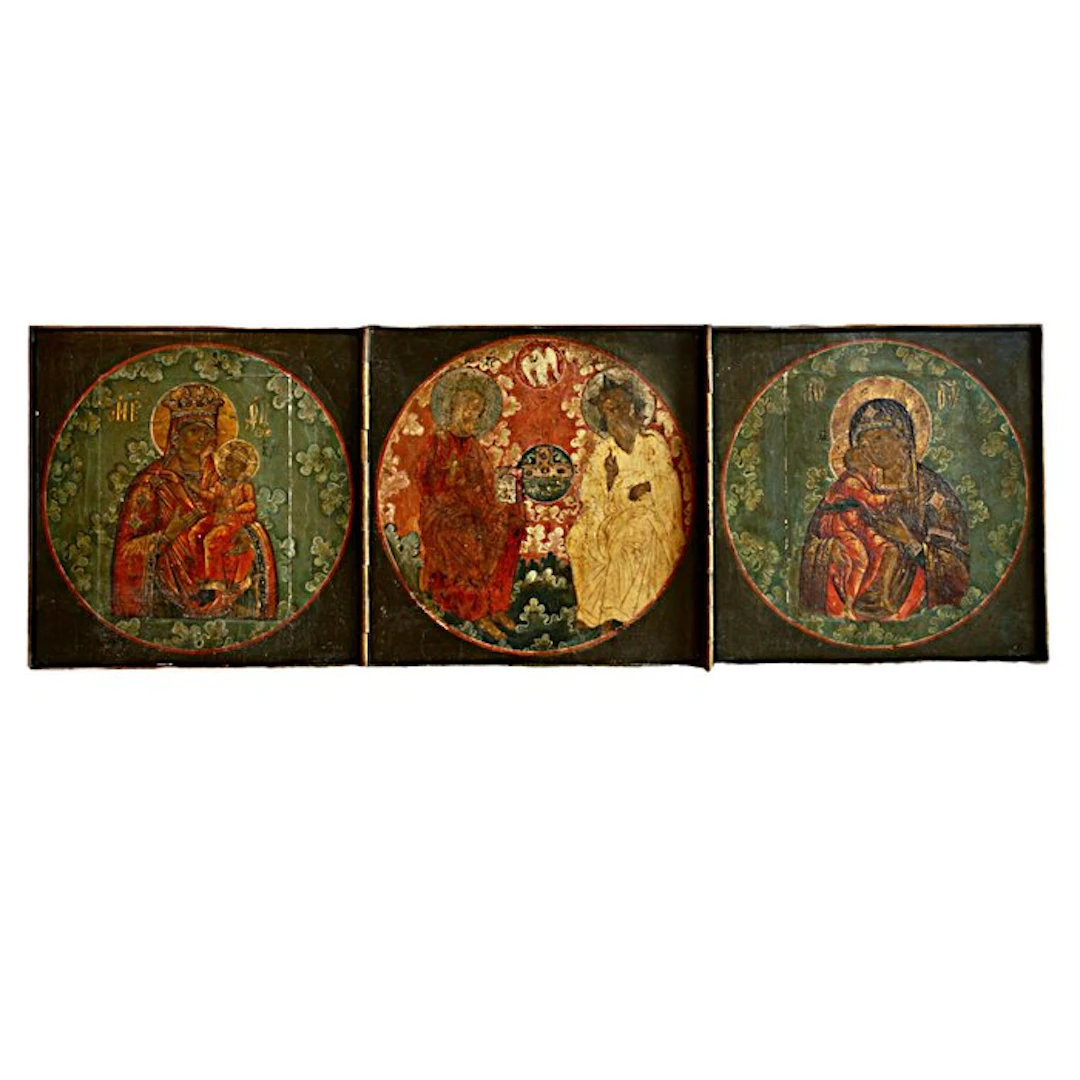 Icon - Triptych with Holy Trinity and two icons of the mother of God - Wood