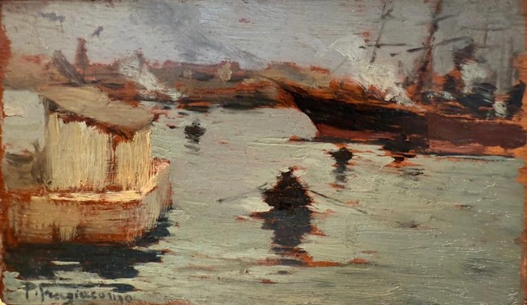 Pietro Fragiacomo (1856-1922), Attrib. - Veduta del Porto in Laguna
