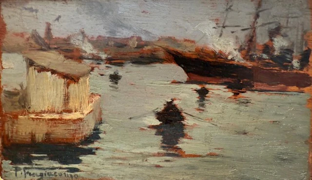 Pietro Fragiacomo (1856-1922), Attrib. - Veduta del Porto in Laguna
