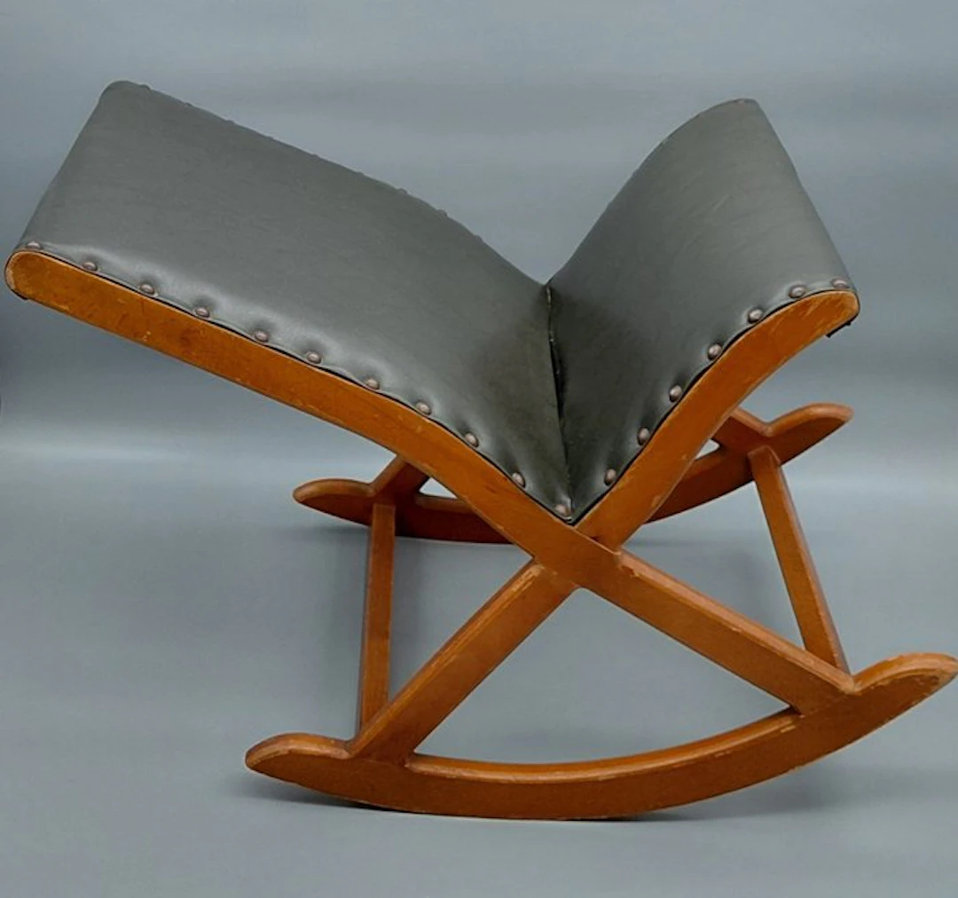 Ottoman - Wood, Skai leather, Metal - Vintage bone swing