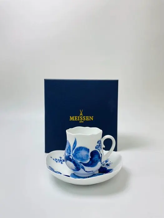 Meissen - Meissen Ink-Wash Orchid Coffee Cup and Saucer...