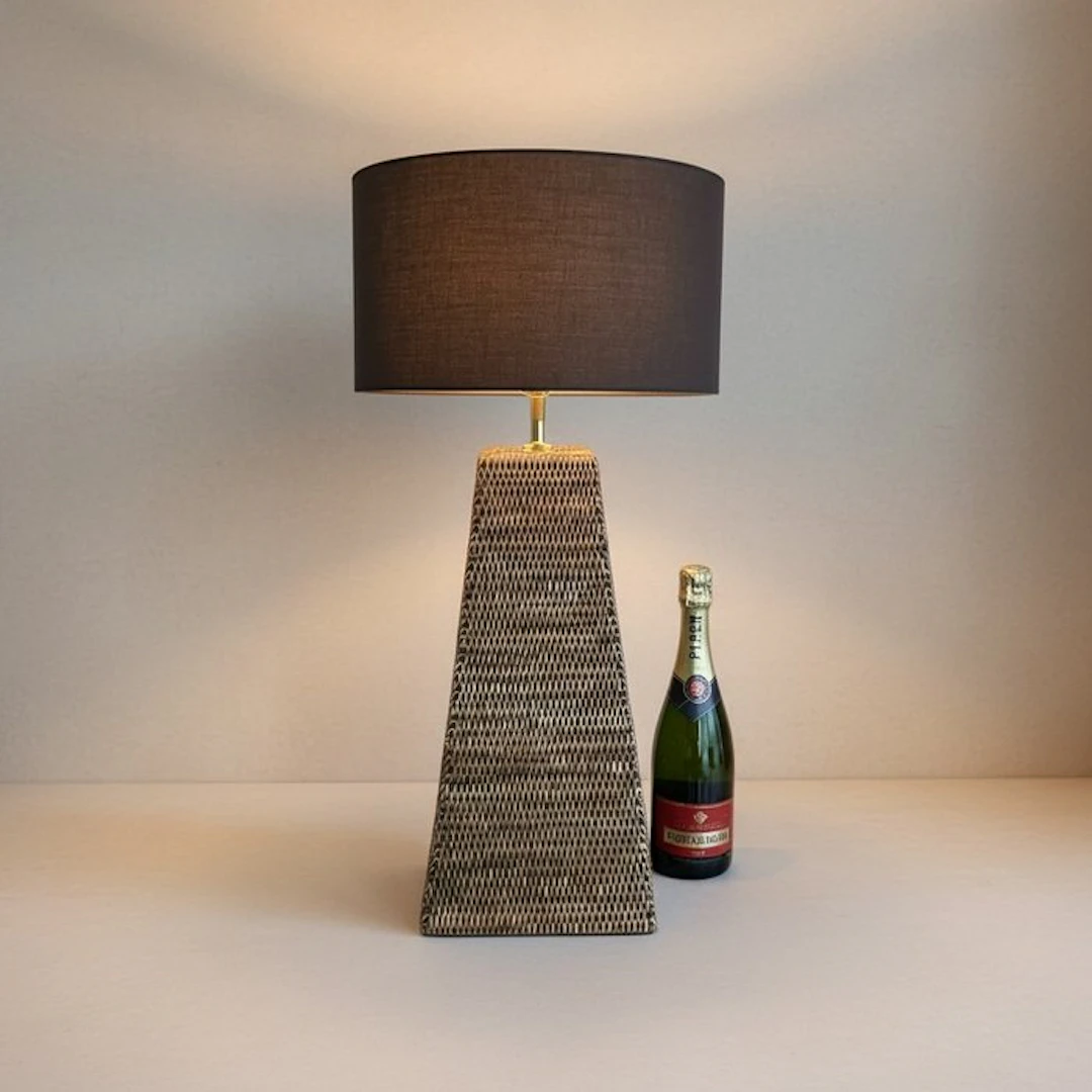 Lamp - Vintage Mid-Century Pyramidal Woven Rattan Table...