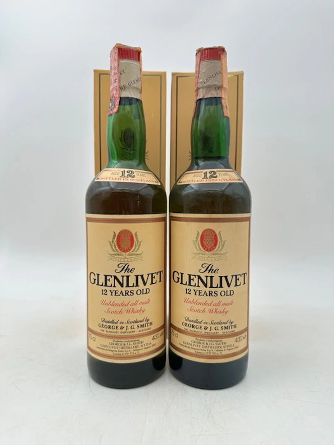 Glenlivet 12 years old Unblended all Malt - b. 1980s - 75cl - 2 bottles