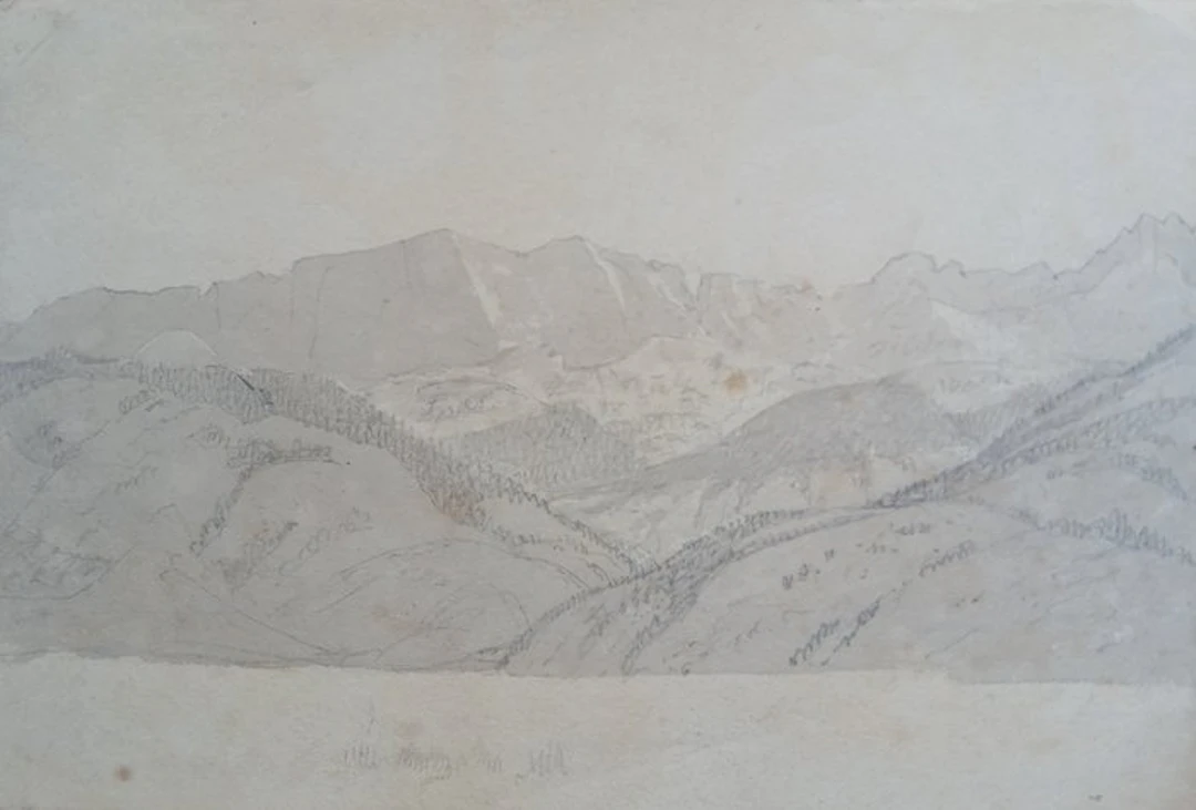 French school (XIX) - Studie voor een landschap - bergen - Alpen