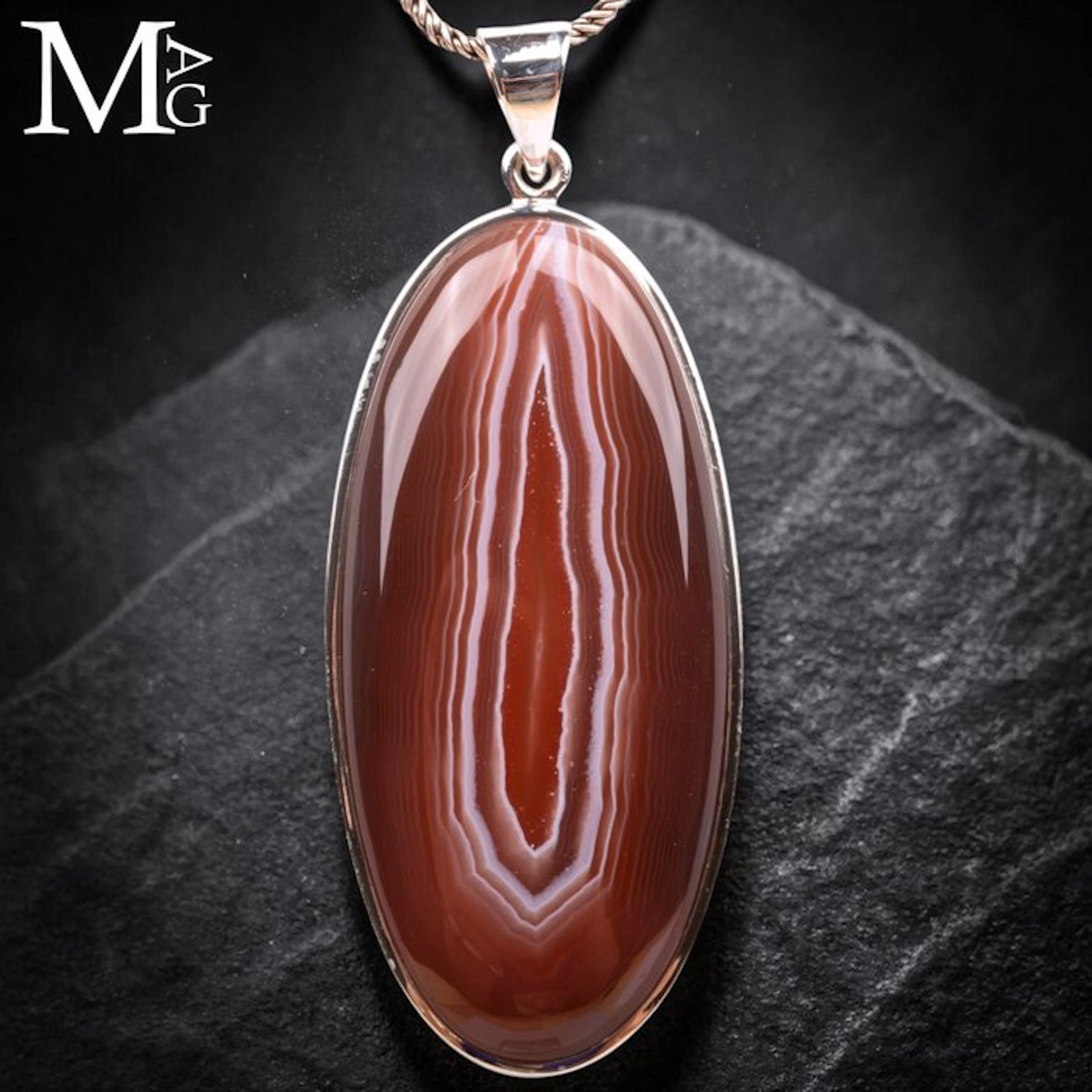 Sterling silver pendant with Botswana agate - Certified...