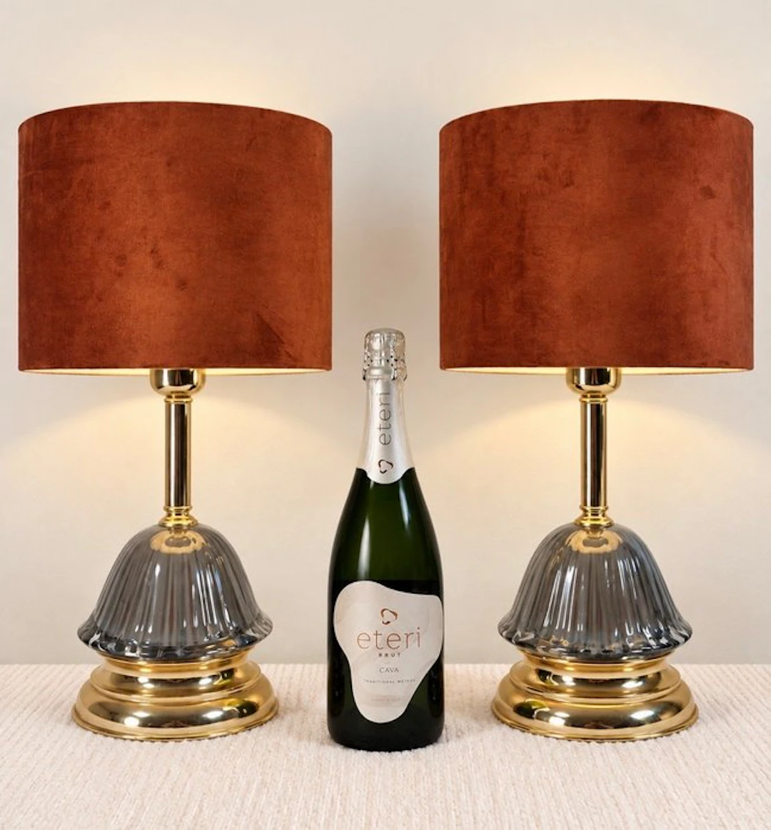 Table lamp (2) - Luxury - Ceramic, Brass, Steel, Textile - Set