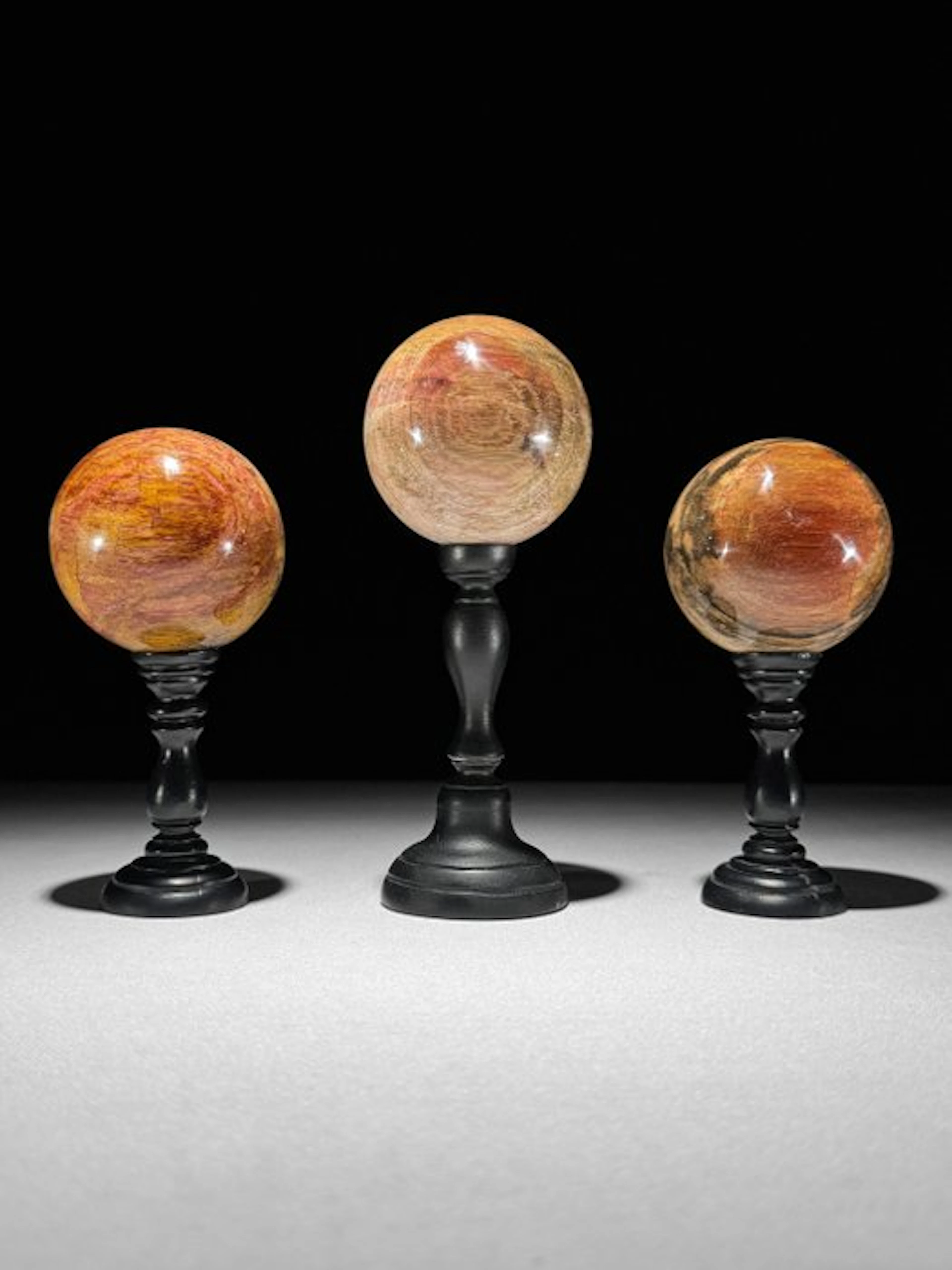 Wonderful Set of 3 Petrified Wood Spheres on custom...