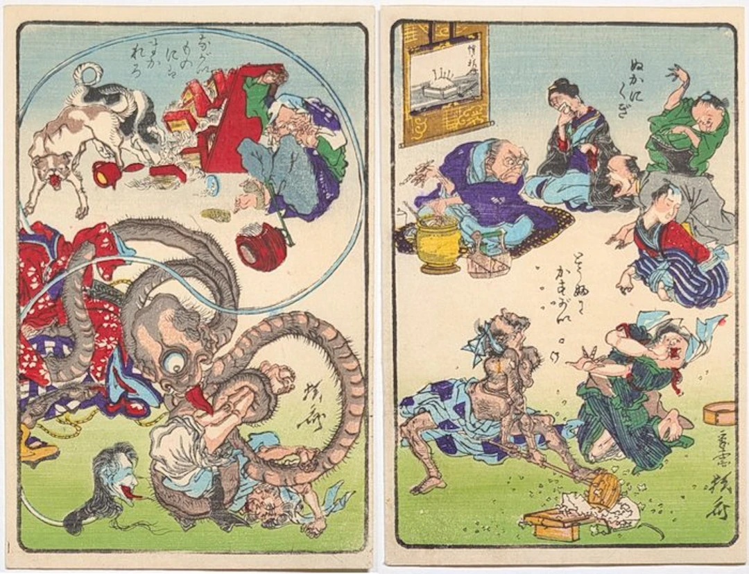 Kawanabe Kyosai - Set of 2 - 100 Comic Pictures...