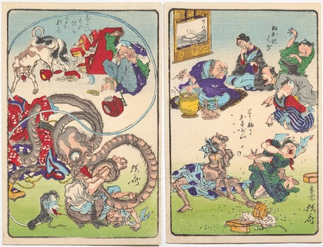 Kawanabe Kyosai - Set of 2 - 100 Comic Pictures...