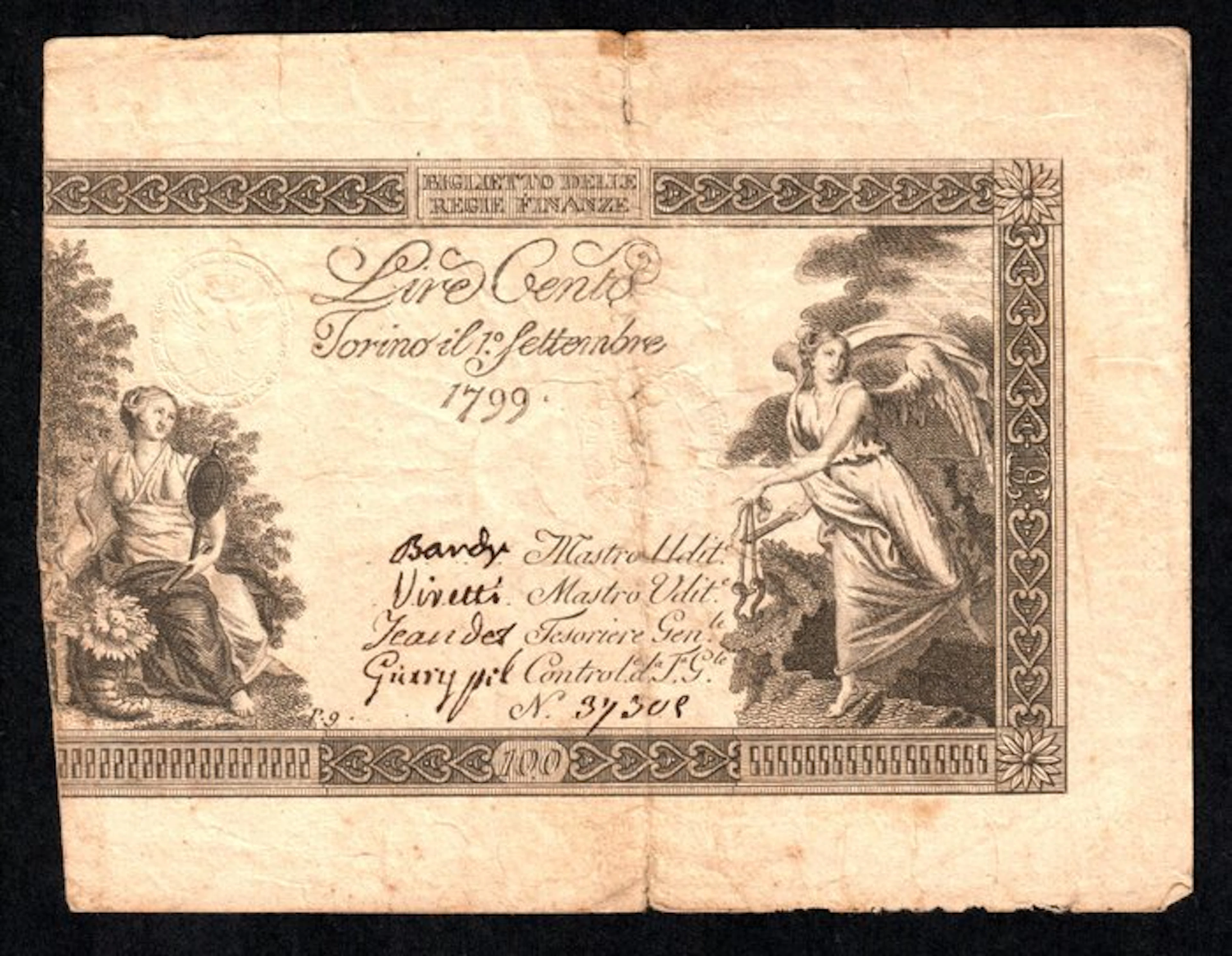 Italy. 100 Lire 01/09/1799 Regie Finanze - Gav. Boa. 01.0070 (No reserve price)