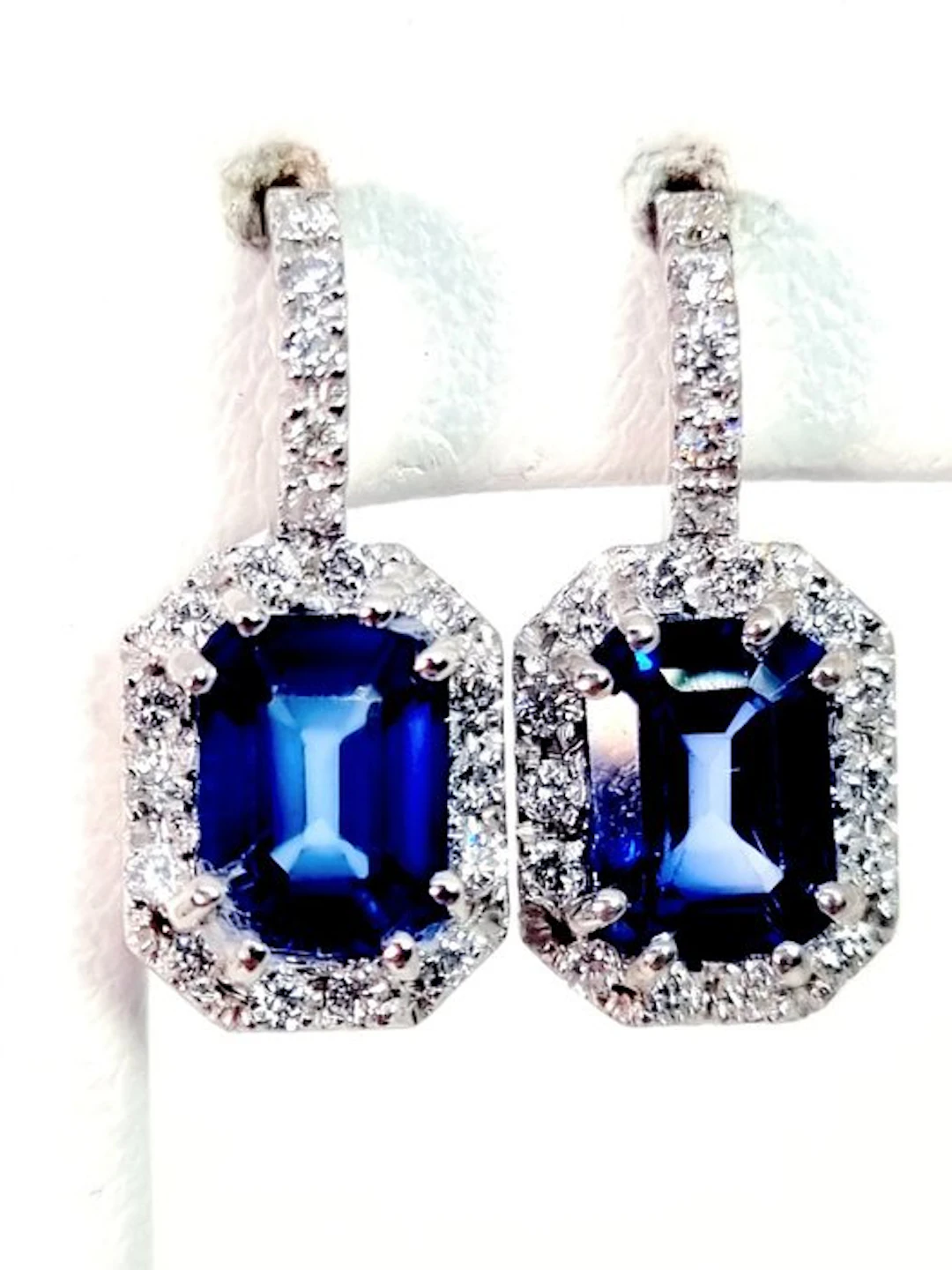 Earrings - 18 kt. White gold Sapphire - Diamond